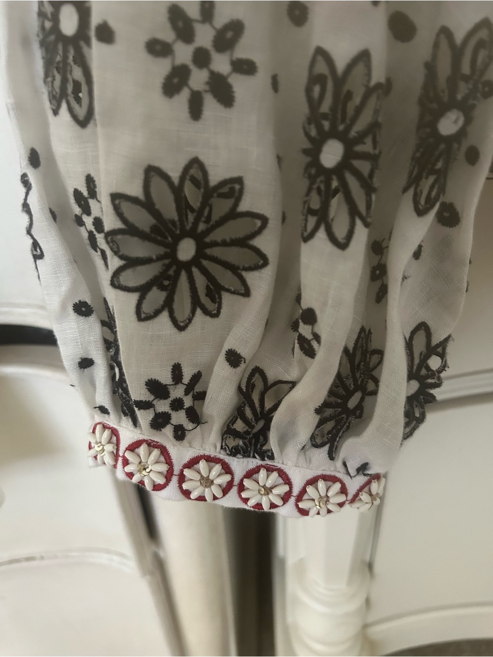 Veronica Beard White Embroidered Jacket with Burgundy and Black Accents - Picture 10 of 10